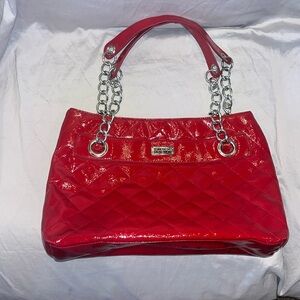 Kenneth Cole Reaction Red Quilted Patent Faux Leather Shoulder Bag Chain Strap